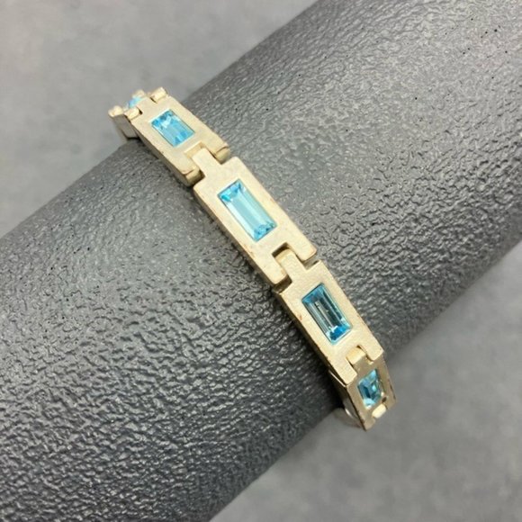 Dyrberg/Kern Bracelet As Is Silver Rectangle Blue Rhinestone Snap Closure Retro - Picture 1 of 9